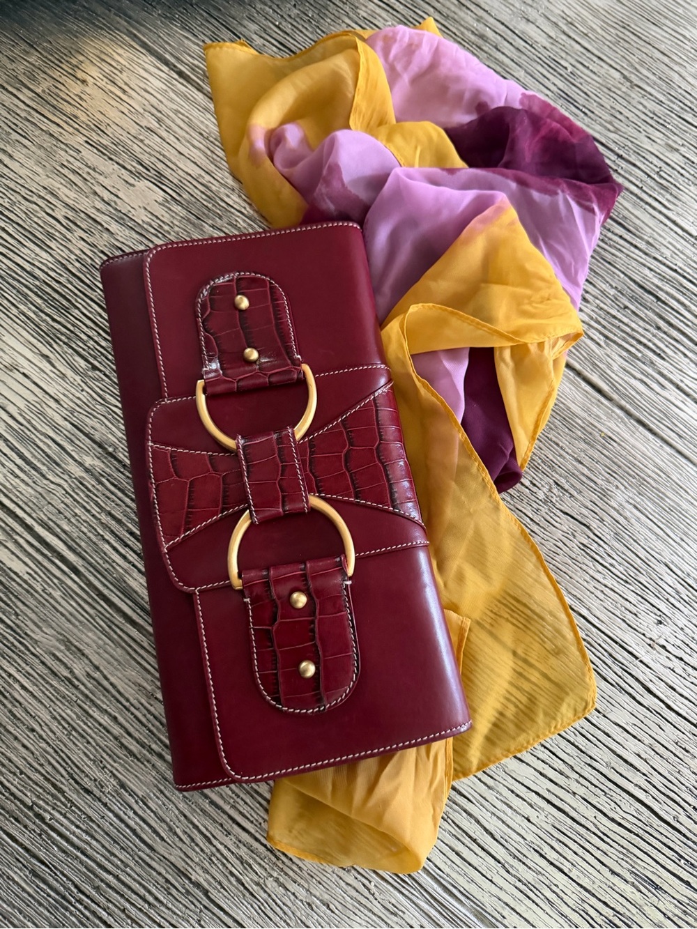 Vintage St. John clutch, leather, croc embossed, crocodile patt